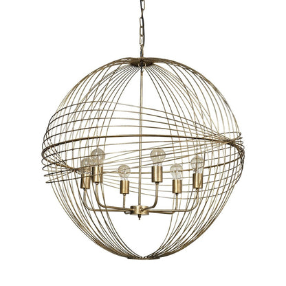 Gold Caged Six Light Metal and Glass Dimmable Chandelier With Gold Shades HomeRoots
