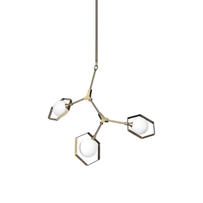 Champagne Unique Statement Three Light Metal and Glass Dimmable Chandelier With White Shades HomeRoots