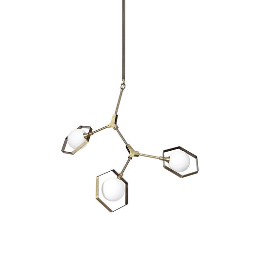 Champagne Unique Statement Three Light Metal and Glass Dimmable Chandelier With White Shades HomeRoots