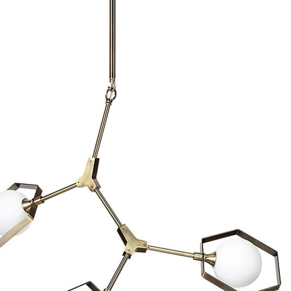 Champagne Unique Statement Three Light Metal and Glass Dimmable Chandelier With White Shades HomeRoots