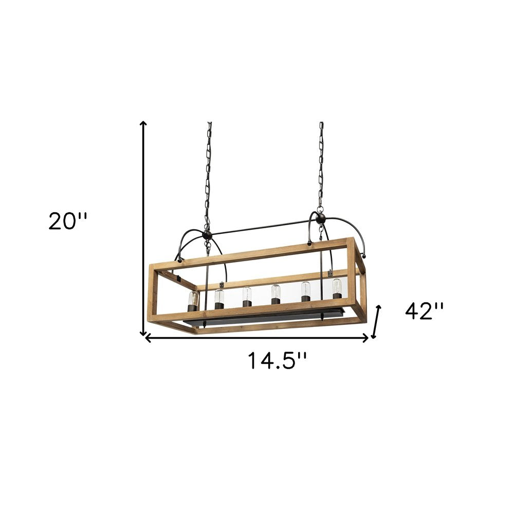 Natural And Black Candle Style Six Light Wood and Metal Dimmable Chandelier — view 3