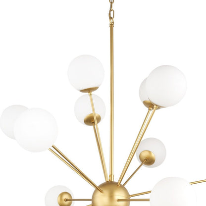 Gold Sputnik Multi Light Frosted Metal and Glass Dimmable Chandelier With White Shades