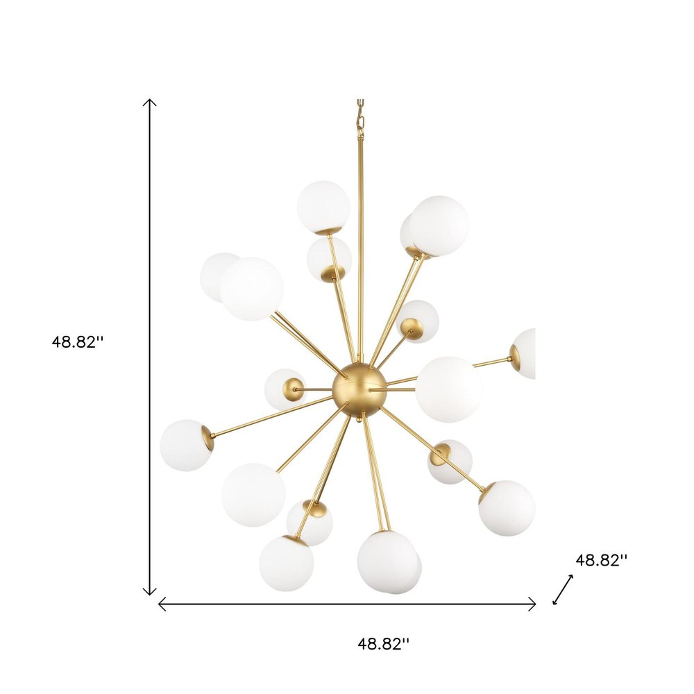 Gold Sputnik Multi Light Frosted Metal and Glass Dimmable Chandelier With White Shades — view 4