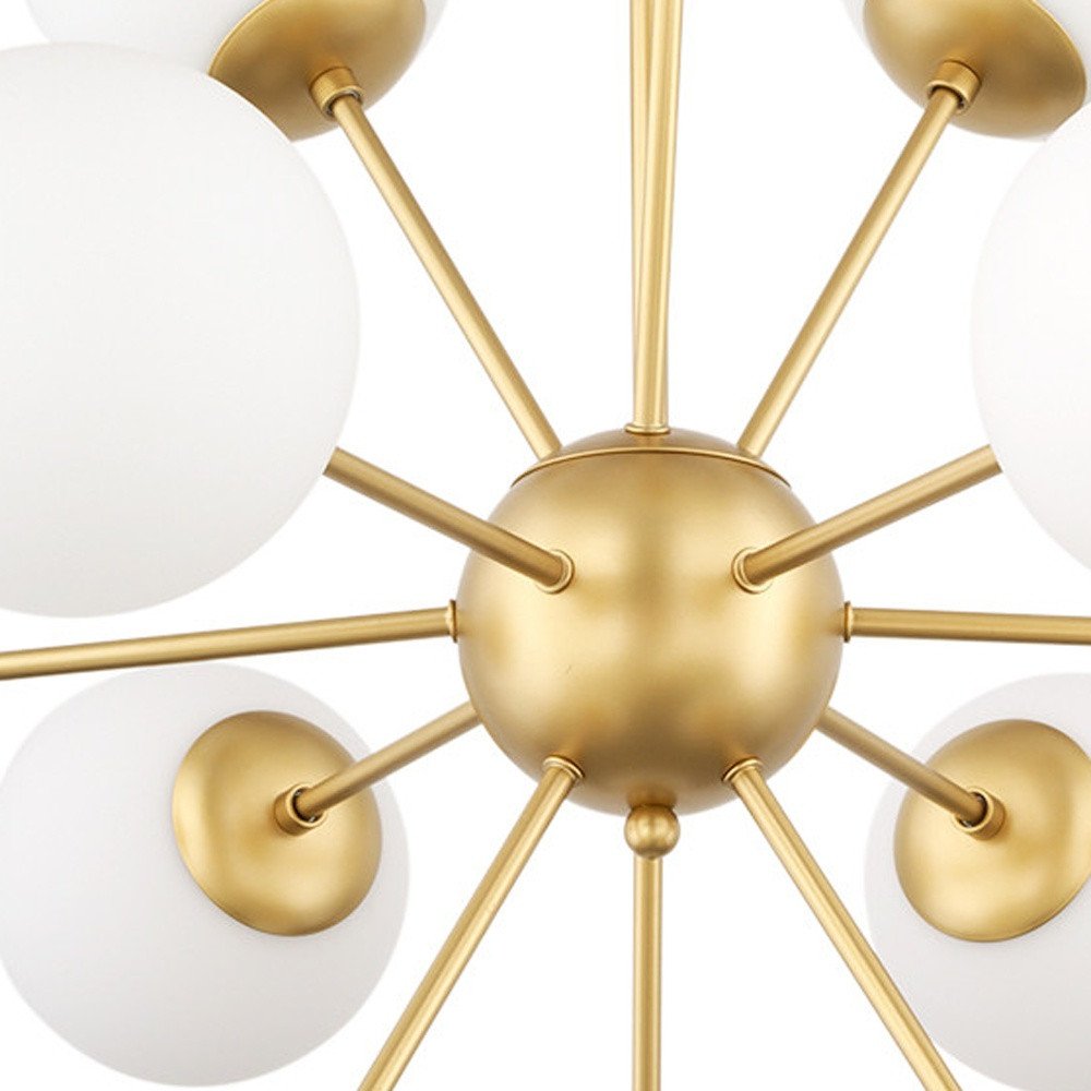 Gold Sputnik Eleven Light Frosted Metal and Glass Dimmable Chandelier With White Shades — view 2