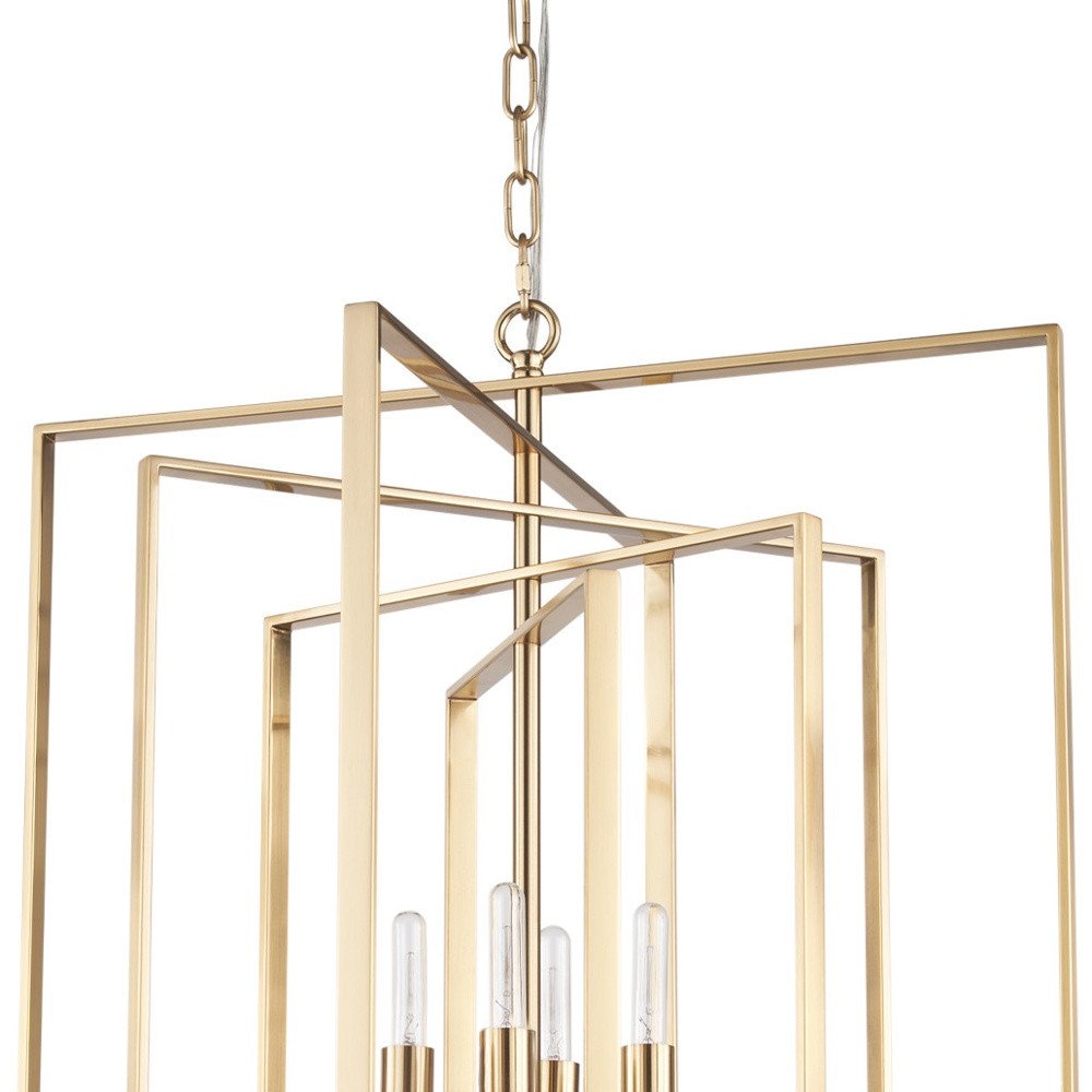 Antiqued Gold Geometric Four Light Metal Dimmable Chandelier HomeRoots