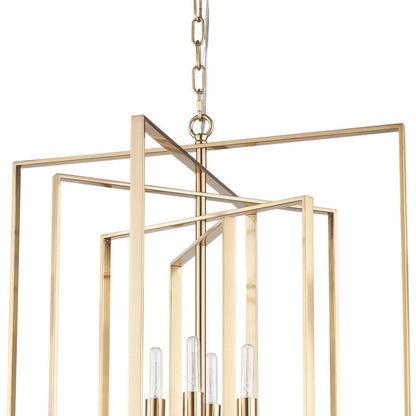 Antiqued Gold Geometric Four Light Metal Dimmable Chandelier HomeRoots