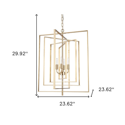Antiqued Gold Geometric Four Light Metal Dimmable Chandelier HomeRoots
