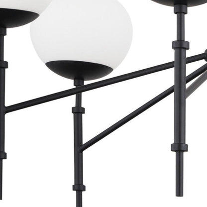 Black Sputnik Six Light Metal and Frosted Glass Dimmable Chandelier HomeRoots