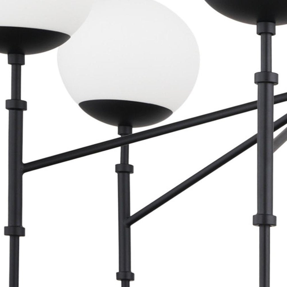 Black Sputnik Six Light Metal and Frosted Glass Dimmable Chandelier HomeRoots