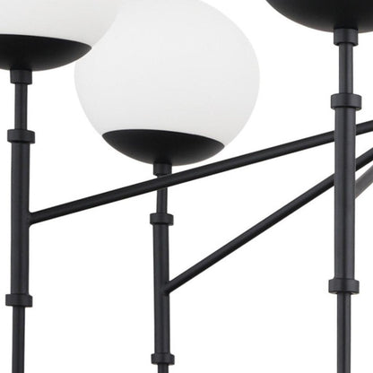 Black Sputnik Six Light Metal and Frosted Glass Dimmable Chandelier HomeRoots
