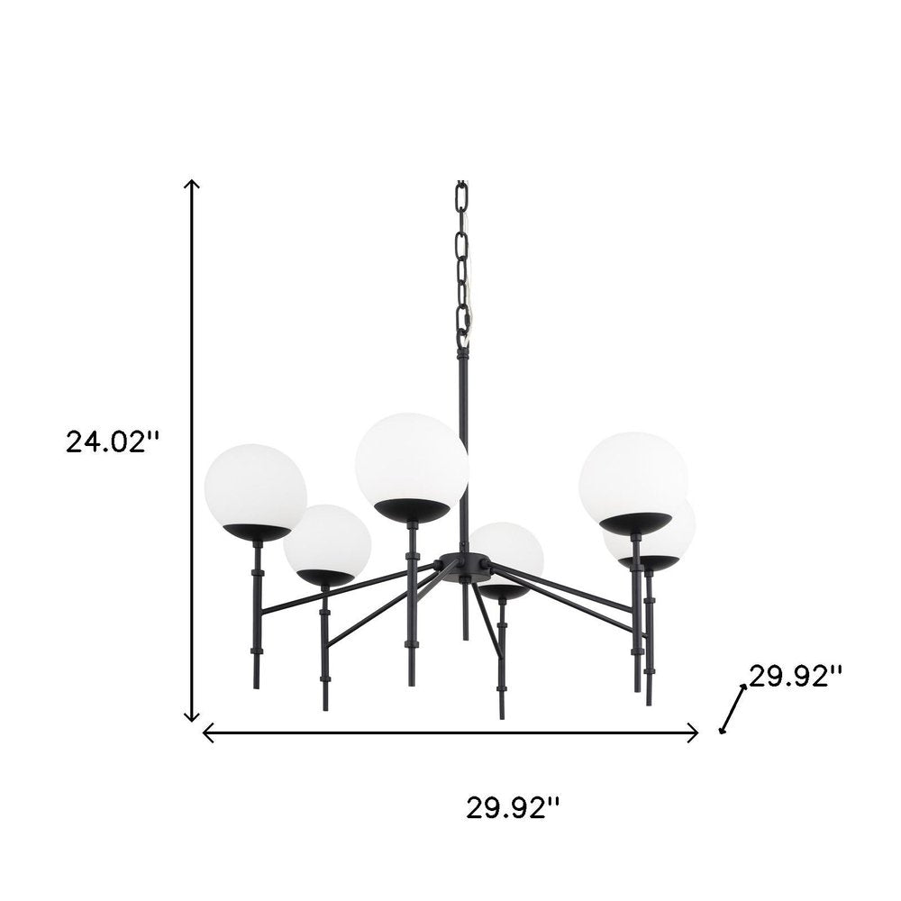 Black Sputnik Six Light Metal and Frosted Glass Dimmable Chandelier HomeRoots