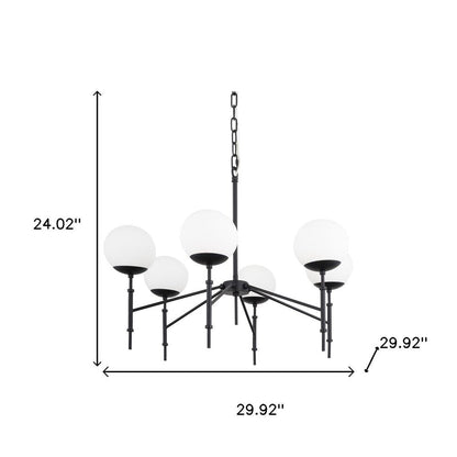 Black Sputnik Six Light Metal and Frosted Glass Dimmable Chandelier HomeRoots