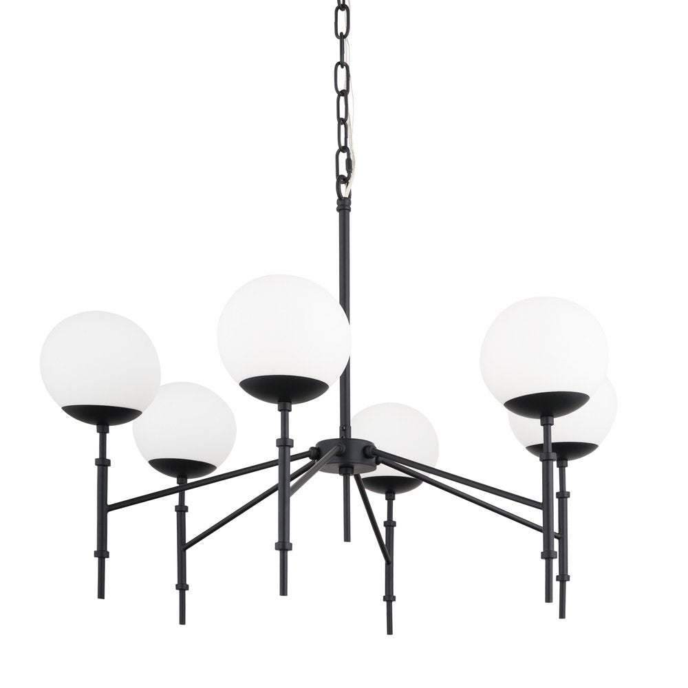 Black Sputnik Six Light Metal and Frosted Glass Dimmable Chandelier HomeRoots