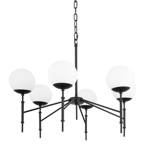 Black Sputnik Six Light Metal and Frosted Glass Dimmable Chandelier HomeRoots