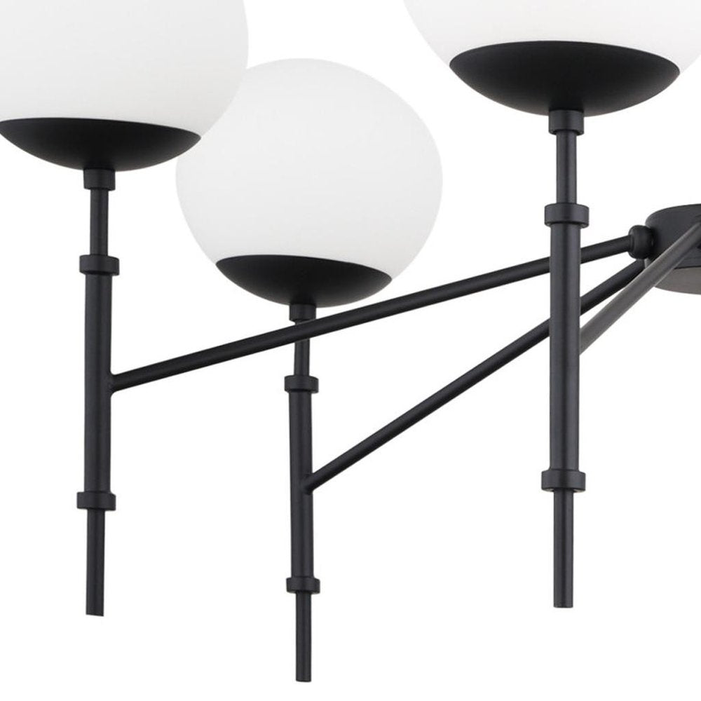 Black Sputnik Six Light Metal and Frosted Glass Dimmable Chandelier HomeRoots