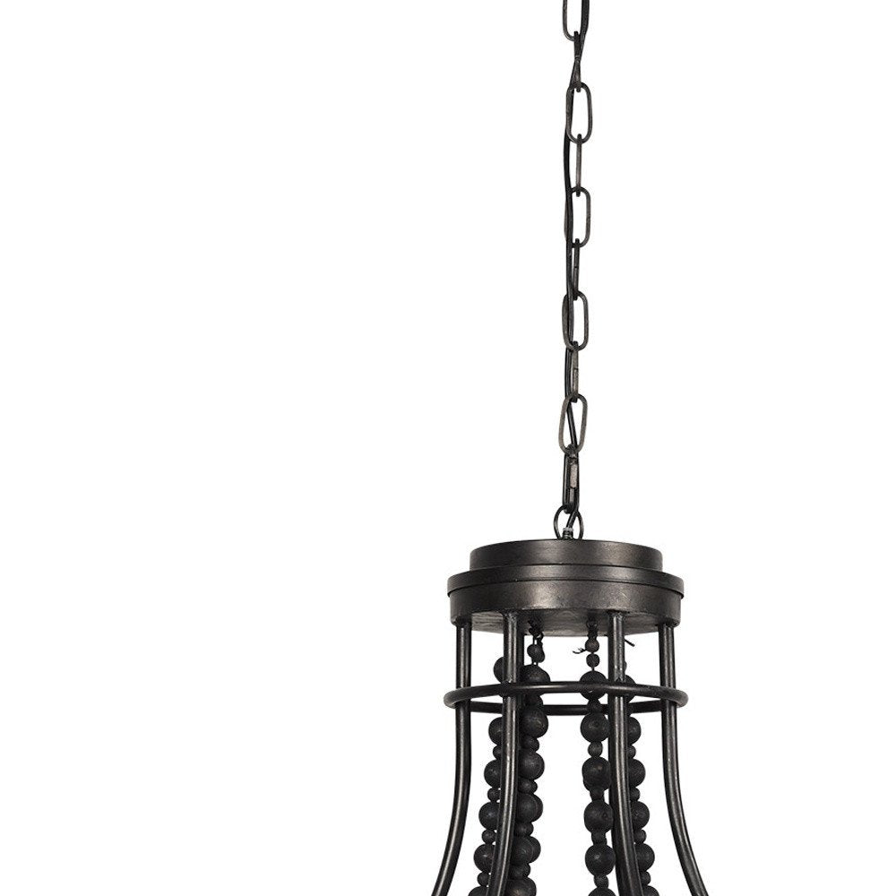 Black Candle Style Six Light Metal and Beads Dimmable Chandelier HomeRoots