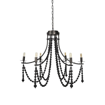 Black Candle Style Six Light Metal and Beads Dimmable Chandelier HomeRoots