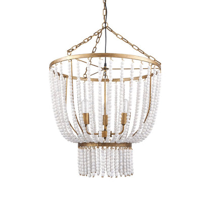 Gold And White Empire Three Light Metal and Beads Dimmable Chandelier