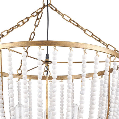 Gold And White Empire Three Light Metal and Beads Dimmable Chandelier