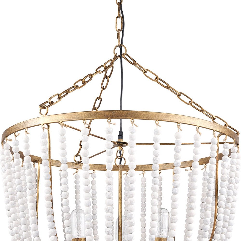 Gold And White Empire Three Light Metal and Beads Dimmable Chandelier — view 3