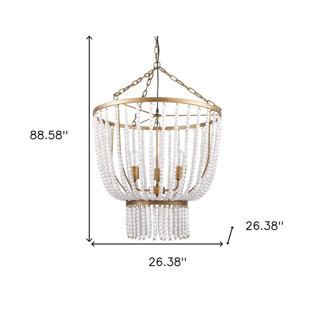 Gold And White Empire Three Light Metal and Beads Dimmable Chandelier — view 4