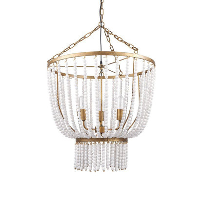 Gold And White Empire Three Light Metal and Beads Dimmable Chandelier HomeRoots