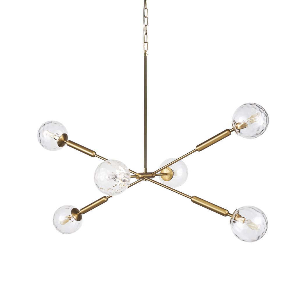 Gold Sputnik Six Light Metal and Glass Dimmable Chandelier With Clear Shades HomeRoots