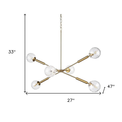 Gold Sputnik Six Light Metal and Glass Dimmable Chandelier With Clear Shades HomeRoots