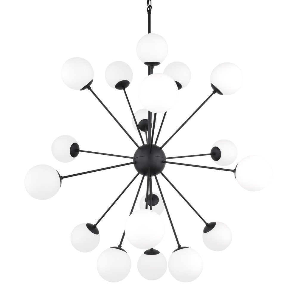 Black Eleven Light Frosted Metal and Glass Dimmable Chandelier With White Shades — view 1