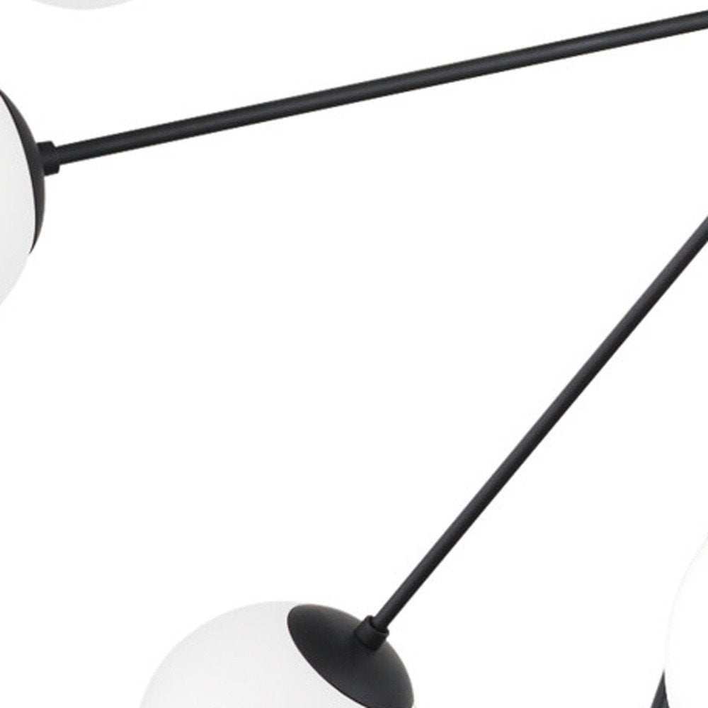 Black Eleven Light Frosted Metal and Glass Dimmable Chandelier With White Shades — view 3