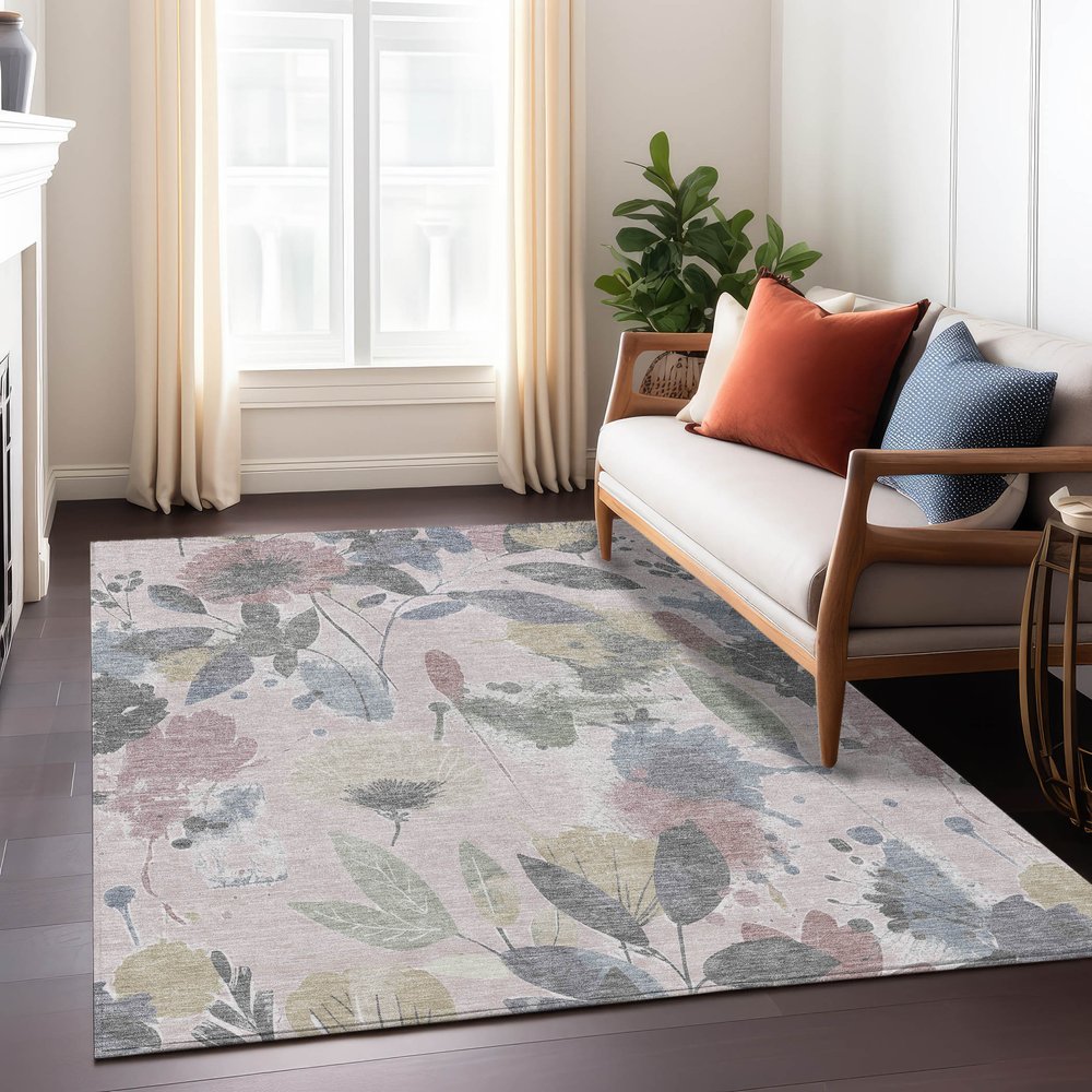 3' X 5' Blush And Mauve Floral Washable Indoor Outdoor Area Rug — view 8
