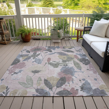 3' X 5' Blush And Mauve Floral Washable Indoor Outdoor Area Rug HomeRoots