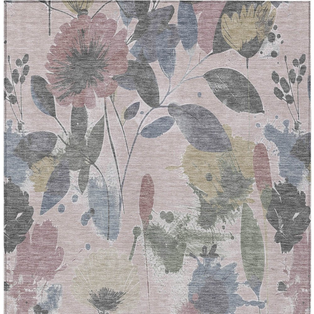 3' X 5' Blush And Mauve Floral Washable Indoor Outdoor Area Rug — view 51