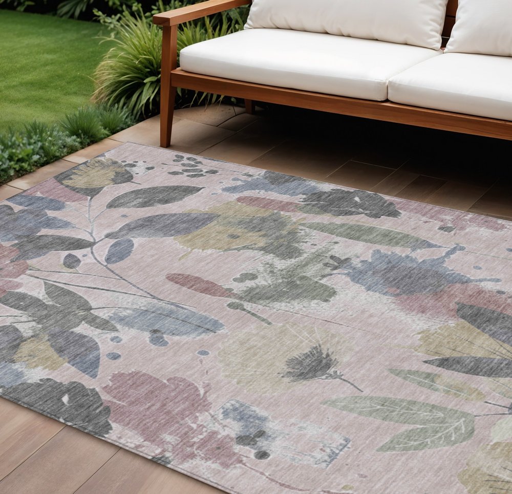 3' X 5' Blush And Mauve Floral Washable Indoor Outdoor Area Rug HomeRoots