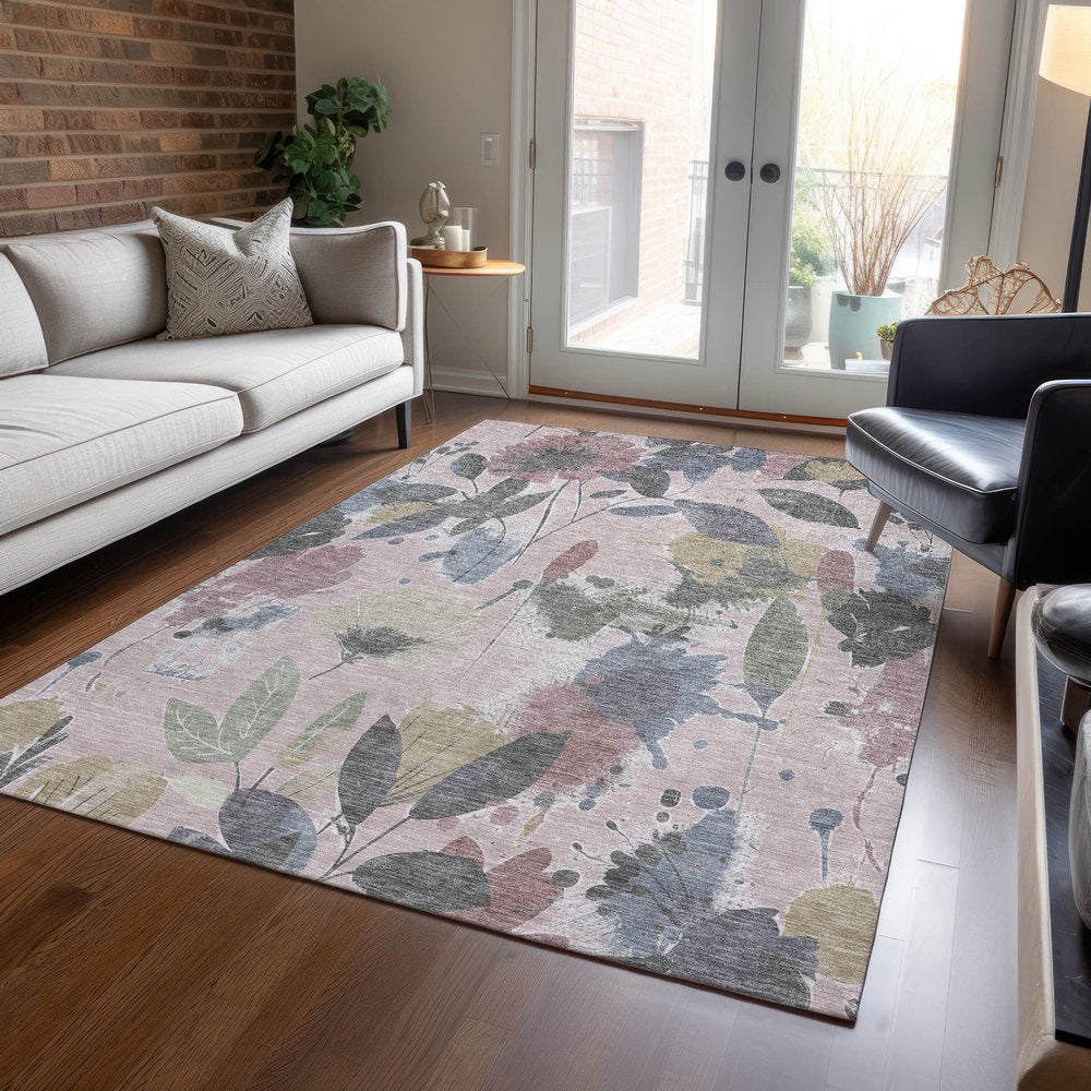 3' X 5' Blush And Mauve Floral Washable Indoor Outdoor Area Rug HomeRoots