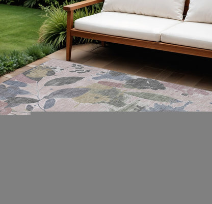 3' X 5' Blush And Mauve Floral Washable Indoor Outdoor Area Rug HomeRoots