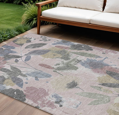 3' X 5' Blush And Mauve Floral Washable Indoor Outdoor Area Rug HomeRoots