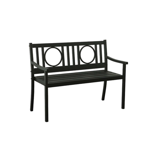 45" Black Metal Geometric Back Garden Patio Bench HomeRoots
