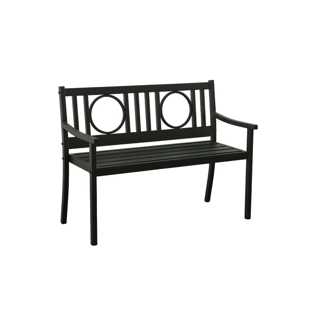 45" Black Metal Geometric Back Garden Patio Bench HomeRoots