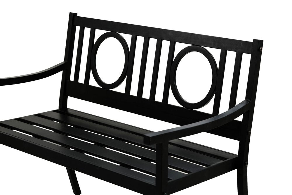 45" Black Metal Geometric Back Garden Patio Bench HomeRoots
