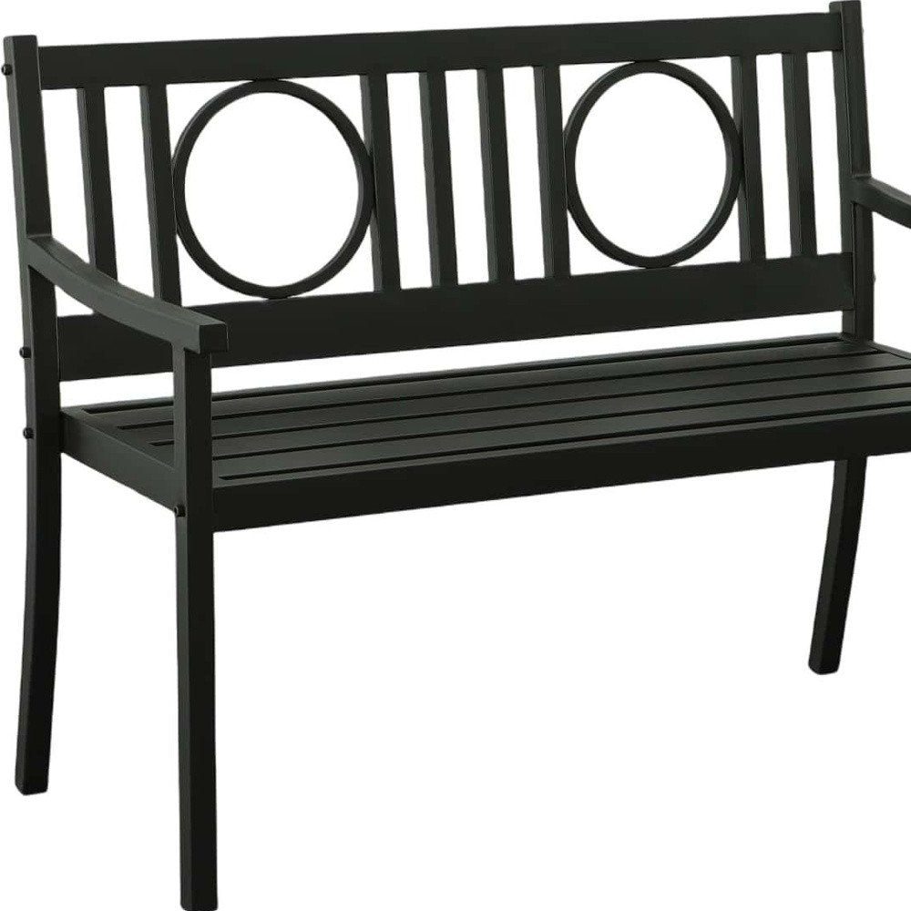 45" Black Metal Geometric Back Garden Patio Bench HomeRoots