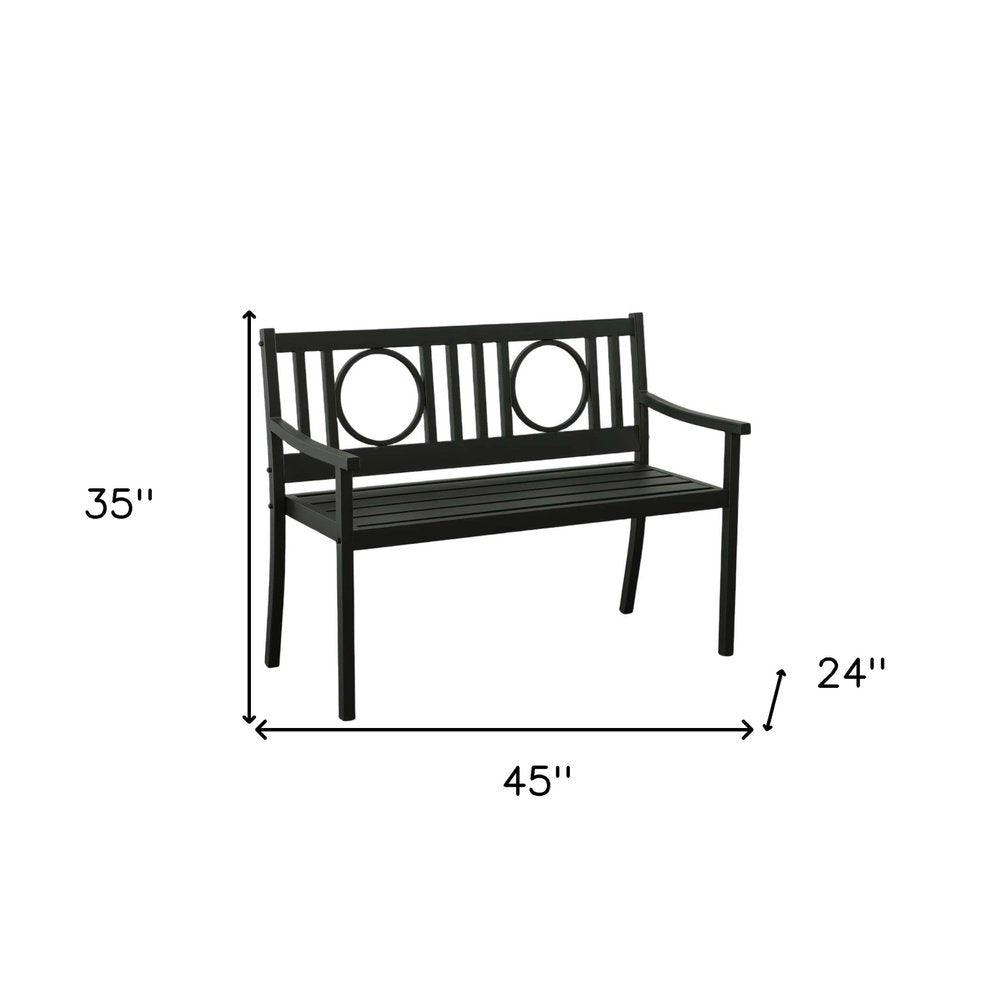45" Black Metal Geometric Back Garden Patio Bench HomeRoots