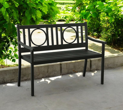 45" Black Metal Geometric Back Garden Patio Bench HomeRoots