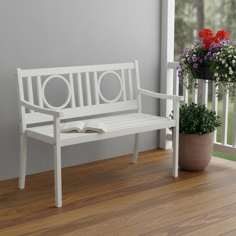 45" White Metal Garden Patio Bench HomeRoots