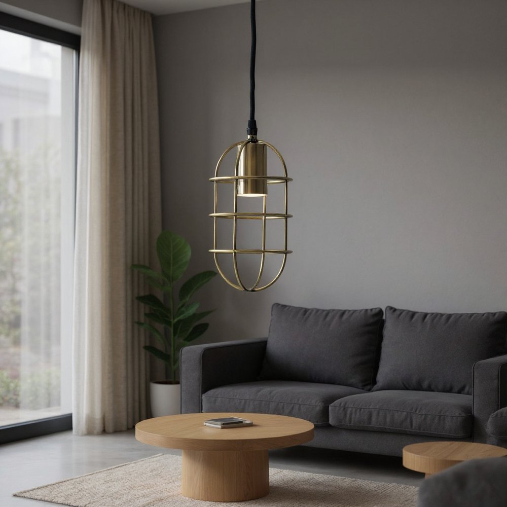 Gold Single Metal Dimmable Ceiling Light With Antiqued Brass Shades — view 5