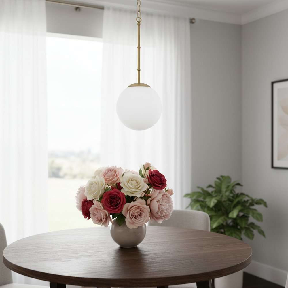 Gold And White Single Metal Dimmable Ceiling Light With White Shades — view 5