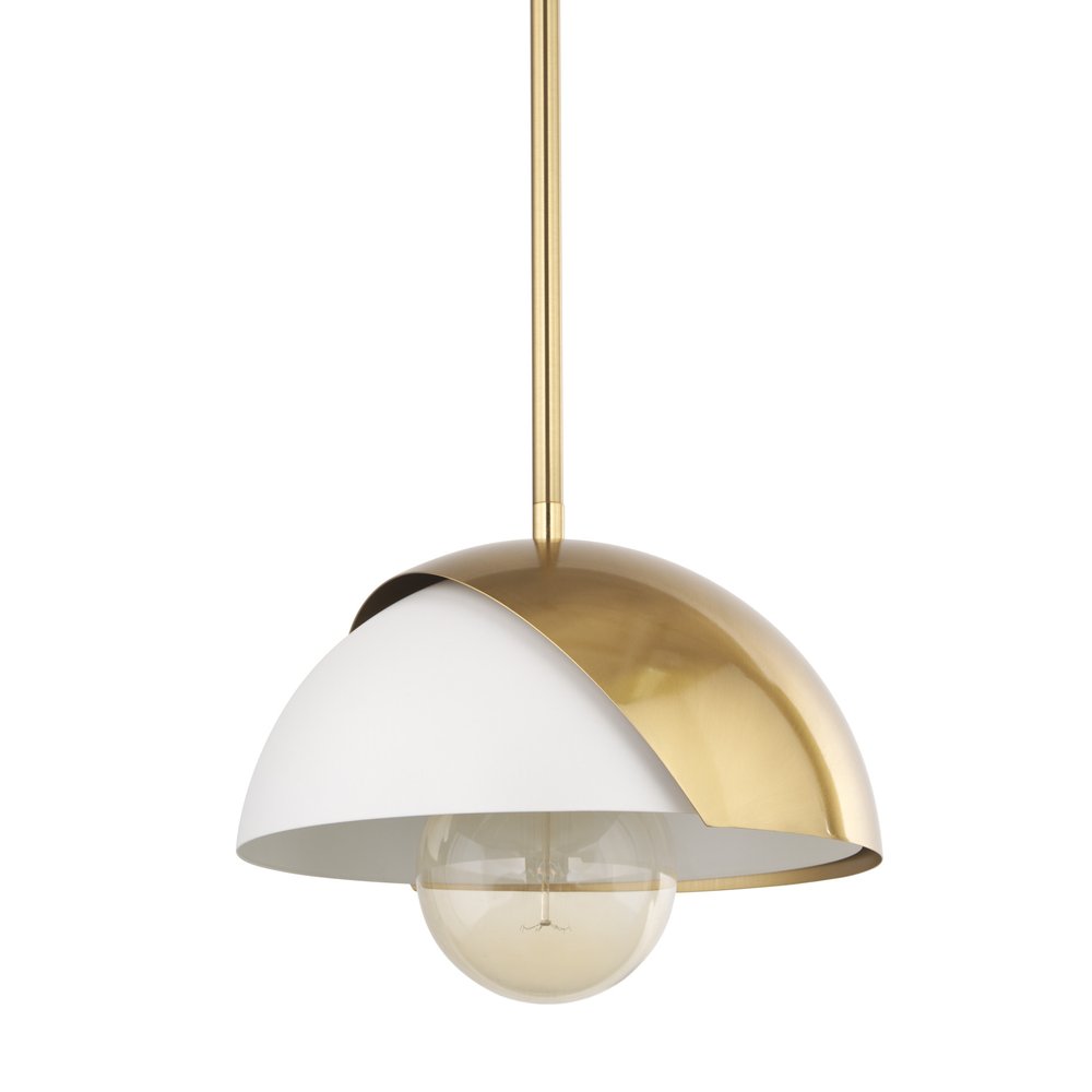 Brass And White Single Metal Dimmable Ceiling Light With White Shades — view 1