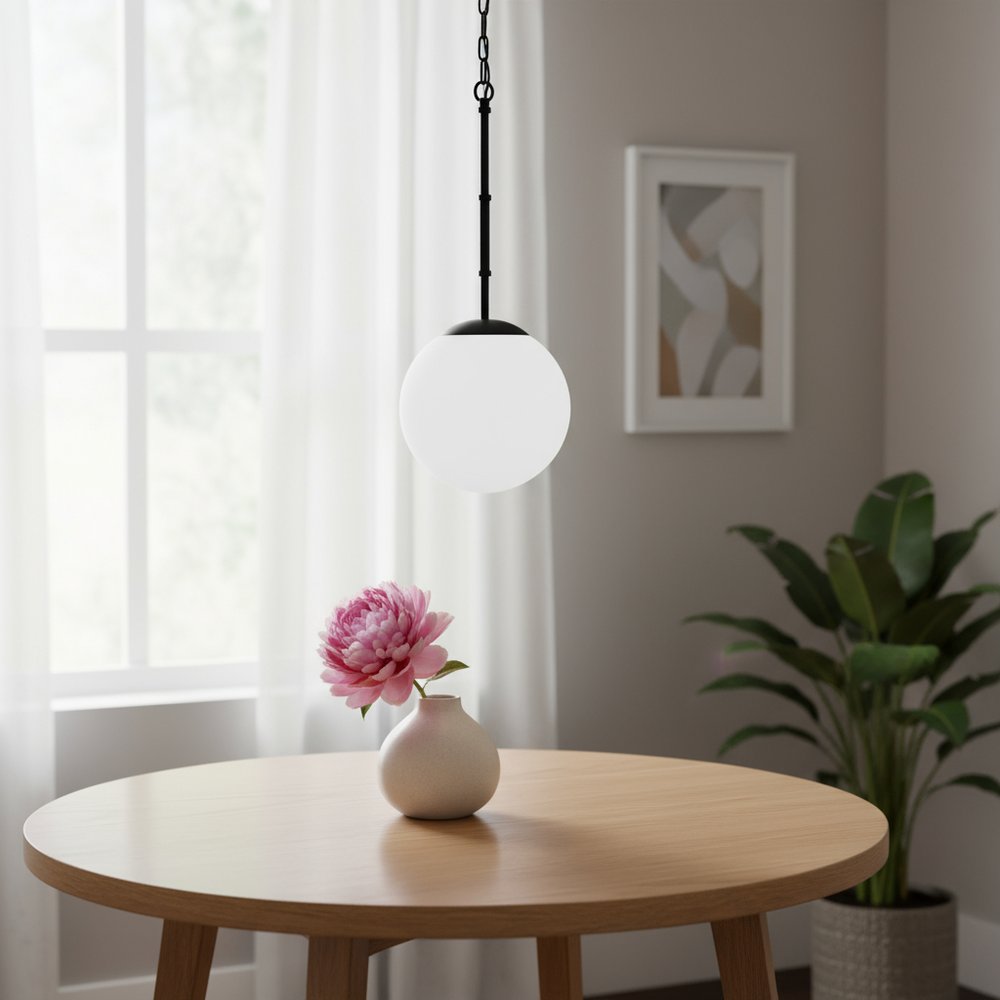 Black And White Single Metal Dimmable Ceiling Light With White Shades — view 5