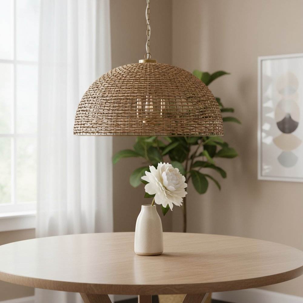 Brown Single Rattan Dimmable Ceiling Light With Brown Shades HomeRoots