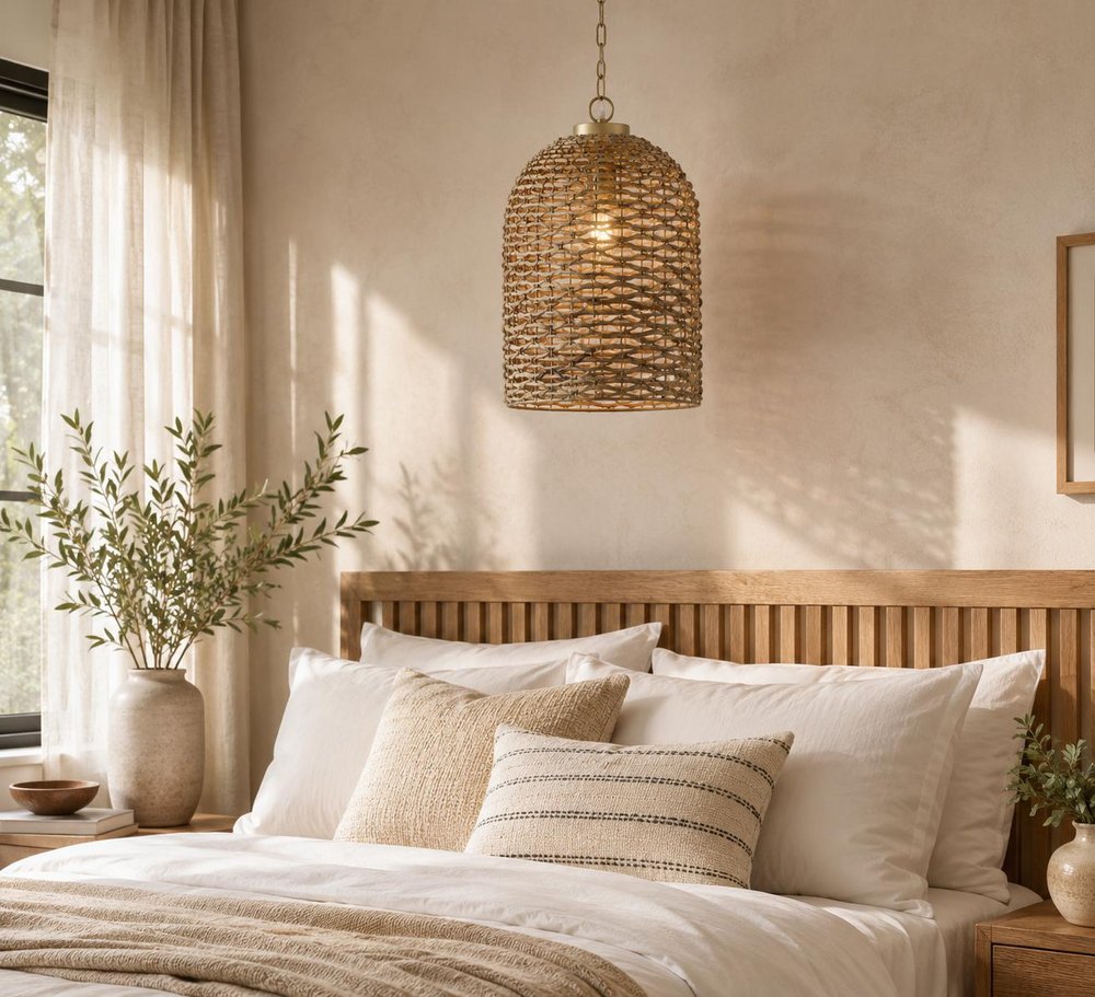 Brown Watergrass Rattan Dimmable Single Pendant Light HomeRoots